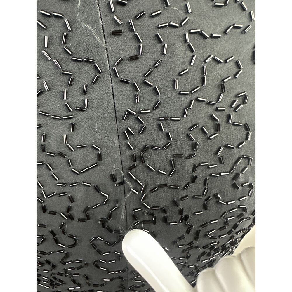 *Flawed A.J. Bari Black Silk Beaded Cocktail Dress Short Sleeve Sequins Size 10 - Picture 12 of 16